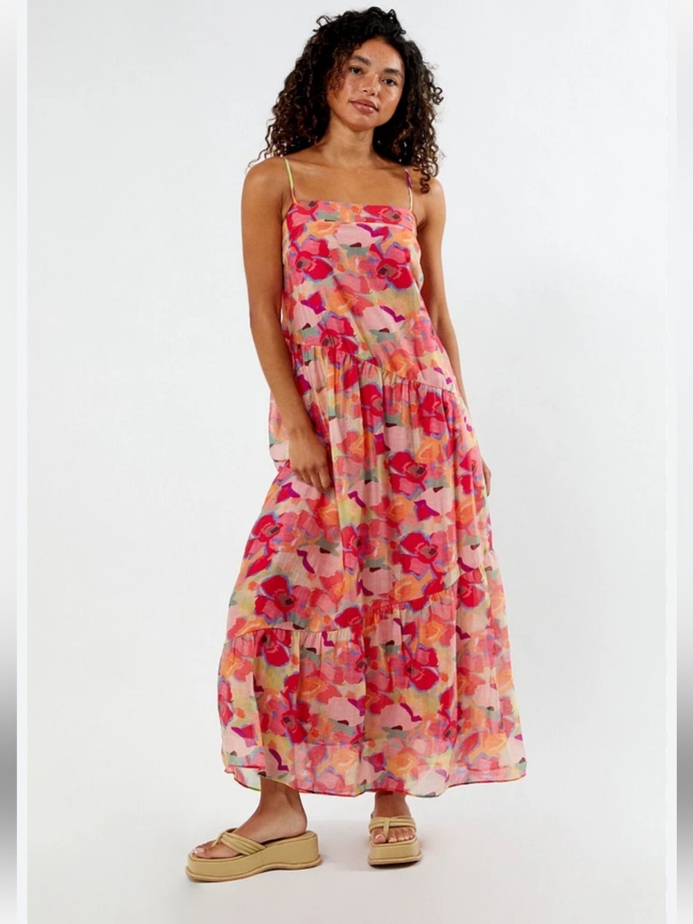 MINKPINK NWT Freyano Tiered Bright Floral Sleeveless Maxi Dress Sz Medium Chic